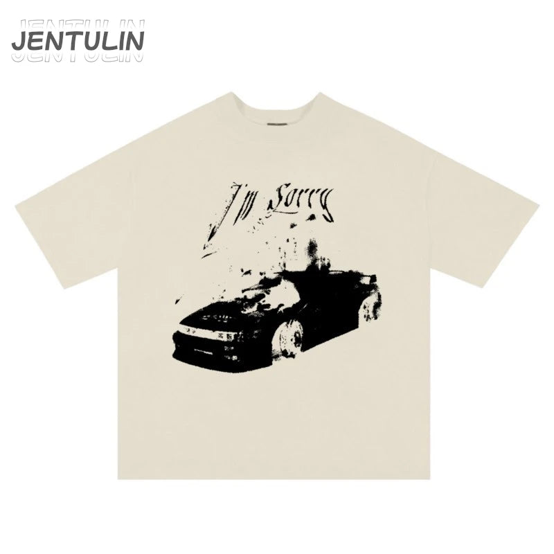 Vintage Gothic Oversized Men T-shirt Harajuku Hip Hop Tops Aesthetic Car Graphic Print Y2k Clothes Streetwear Fashion Korean Tee-World Bazaar Life