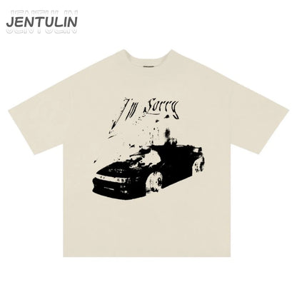 Vintage Gothic Oversized Men T-shirt Harajuku Hip Hop Tops Aesthetic Car Graphic Print Y2k Clothes Streetwear Fashion Korean Tee-World Bazaar Life