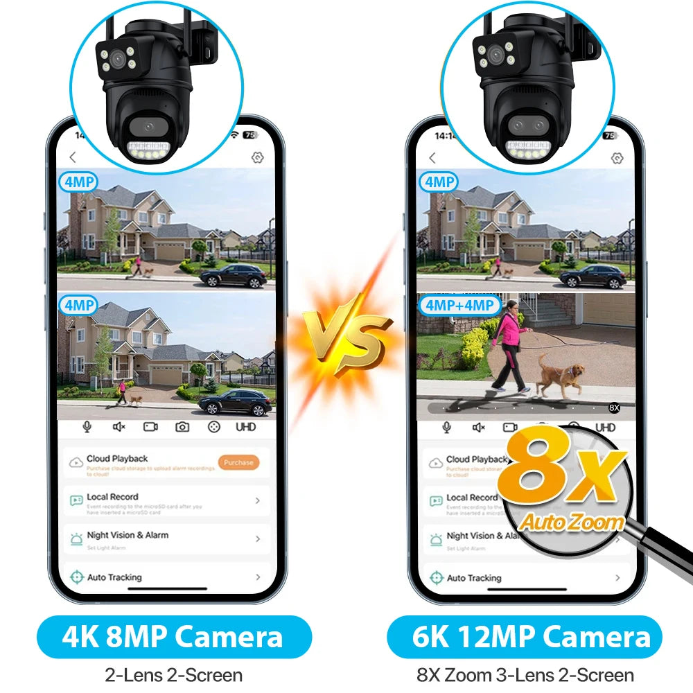 6K 12MP Outdoor Wifi Camera PTZ 8X Optical Zoom Three Lens Dual Screens Video Surveillance 8MP Dual Lens CCTV Security IP Camera-World Bazaar Life