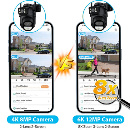 6K 12MP Outdoor Wifi Camera PTZ 8X Optical Zoom Three Lens Dual Screens Video Surveillance 8MP Dual Lens CCTV Security IP Camera-World Bazaar Life