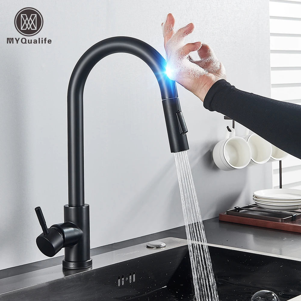 Pull-Out Sensor Black Kitchen Faucet Touch Control Mixer Tap - World Bazaar Life
