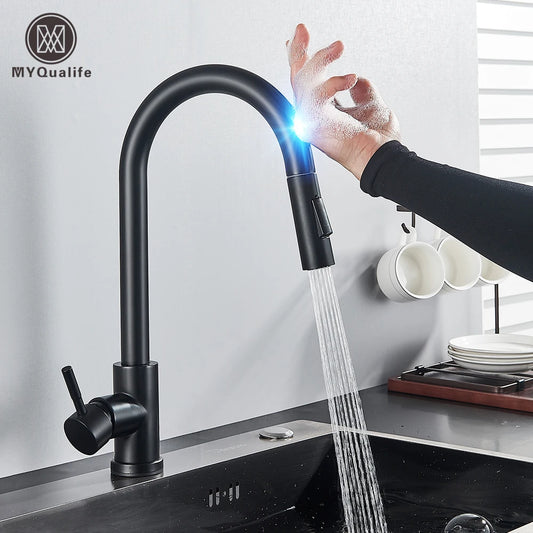 Pull-Out Sensor Black Kitchen Faucet Touch Control Mixer Tap - World Bazaar Life