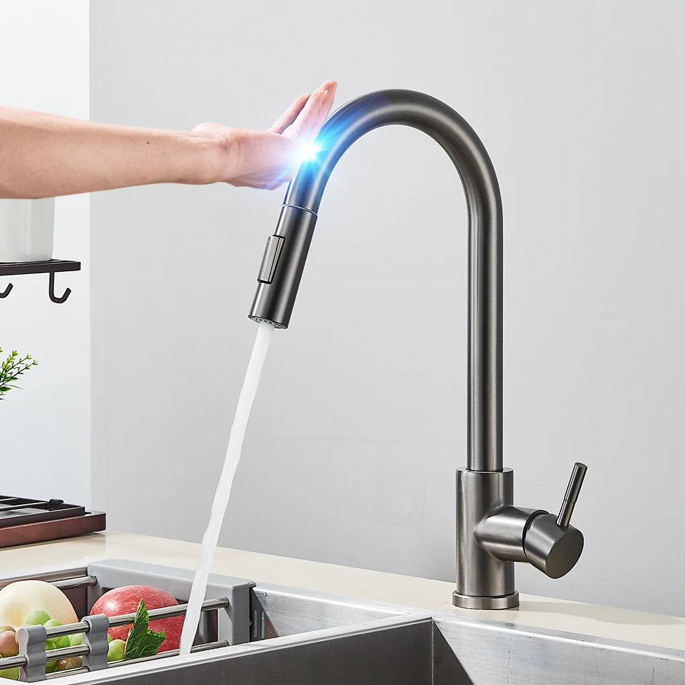 Pull-Out Sensor Black Kitchen Faucet Touch Control Mixer Tap - World Bazaar Life