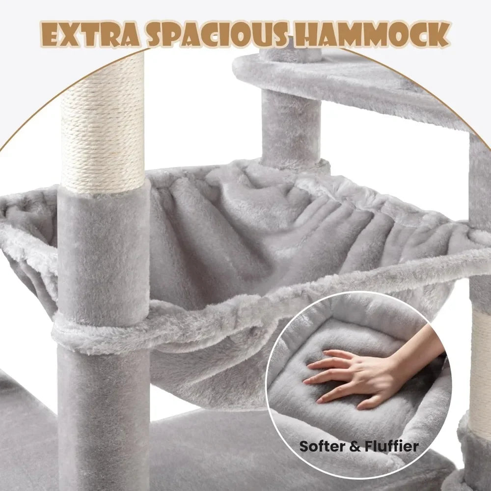 81in Multi-Level Tall Cat Tree Tower with Hammock & Perches for Kitties - World Bazaar Life