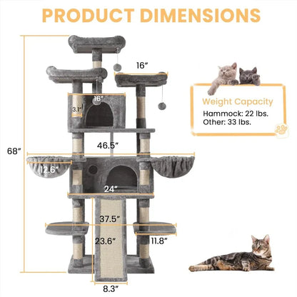 68" Multi-Level Large Cat Tree with Plush Perches & Sisal Scratching Posts - World Bazaar Life