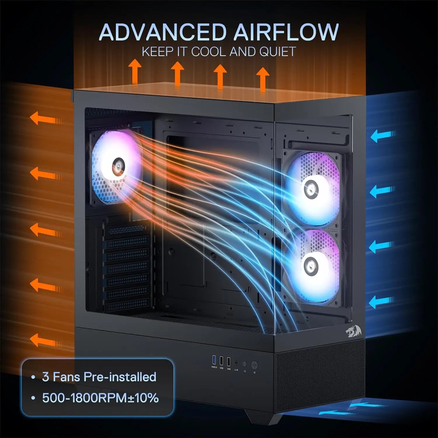 Redragon CA606 Gaming Back-Mounted ATX Computer Chassis,3 x 120mm Fans Pre-Installed 270° Full View PC Case, - World Bazaar Life