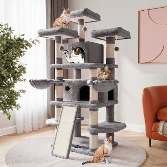 68" Multi-Level Large Cat Tree with Plush Perches & Sisal Scratching Posts - World Bazaar Life