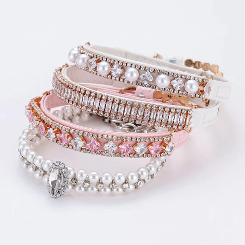 Luxury Rhinestone Puppy Collar for Small Dogs Cat Necklace Bling Crystal Jewelry Pet Accessorie Princess Diamond Wedding Collar-World Bazaar Life