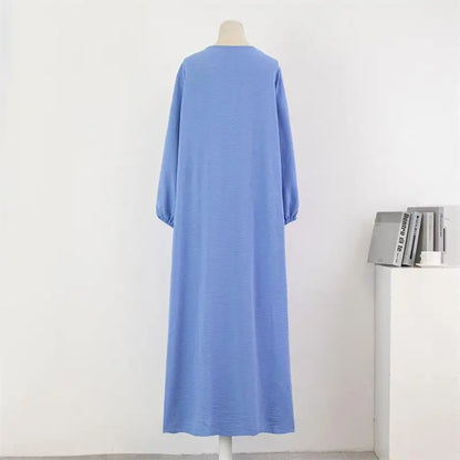 Spring Autumn Muslim Dress Women Loose Maxi Dresses Fashion Female Full Sleeve Casual Solid Pockets Robe Long Dresses Vestidoes - World Bazaar Life