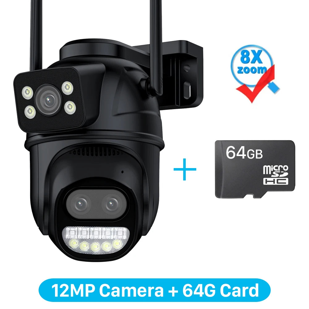 6K 12MP Outdoor Wifi Camera PTZ 8X Optical Zoom Three Lens Dual Screens Video Surveillance 8MP Dual Lens CCTV Security IP Camera-World Bazaar Life