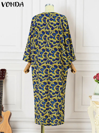 VONDA Bohemian Maxi Long Dress 2024 Women Vintage Flare Sleeve Printed Vestidos Elegant Party Sundress Casual Robe Oversized