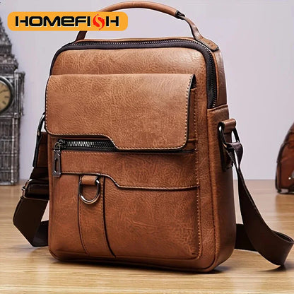 DJB1106 Men's Casual Crossbody Briefcase Backpack Korean Business Vertical Leather Business Flap Solid Color Messenger Bag - World Bazaar Life