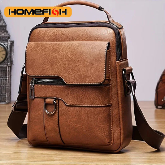 DJB1106 Men's Casual Crossbody Briefcase Backpack Korean Business Vertical Leather Business Flap Solid Color Messenger Bag - World Bazaar Life