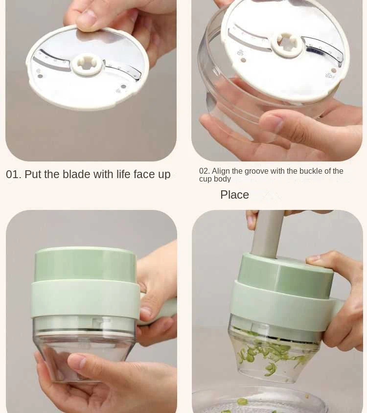 4 in 1 Handheld Electric Vegetable Cutter Set for Garlic Pepper Chili Onion Celery Ginger Meat with Brush Kitchen Tools