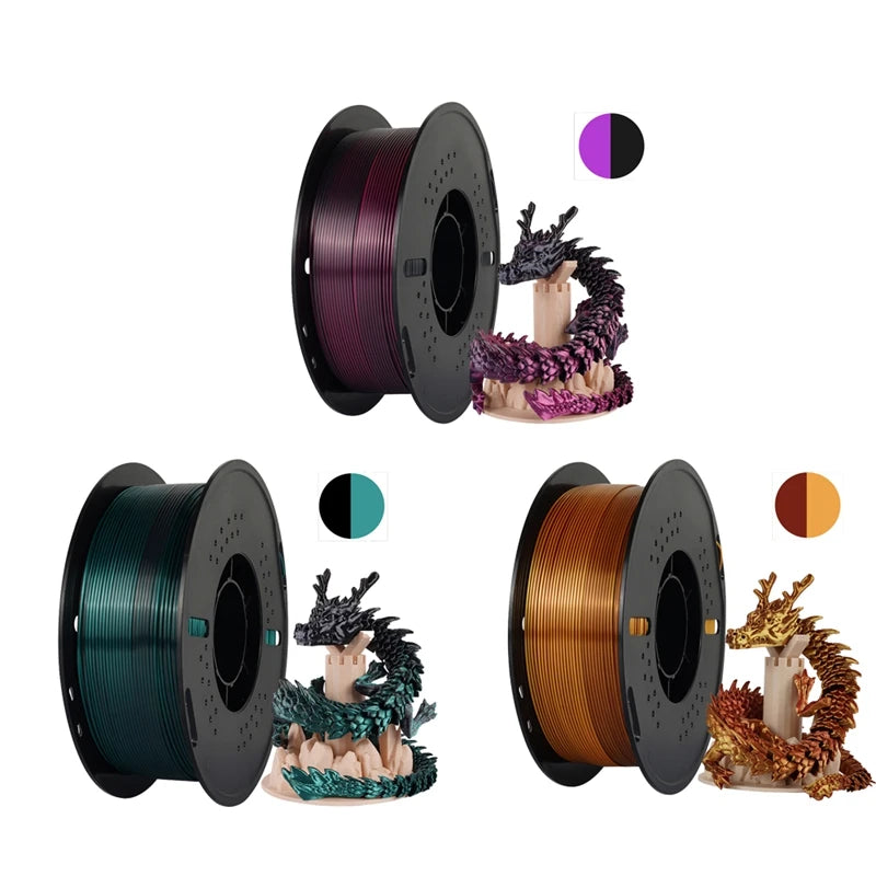 KINGROON Dual-color Silk PLA Filament 1.75mm 2 Color Coextrusion Glossy 3D Printer Filament PLA, 3kg/pack 1kg each spool - World Bazaar Life