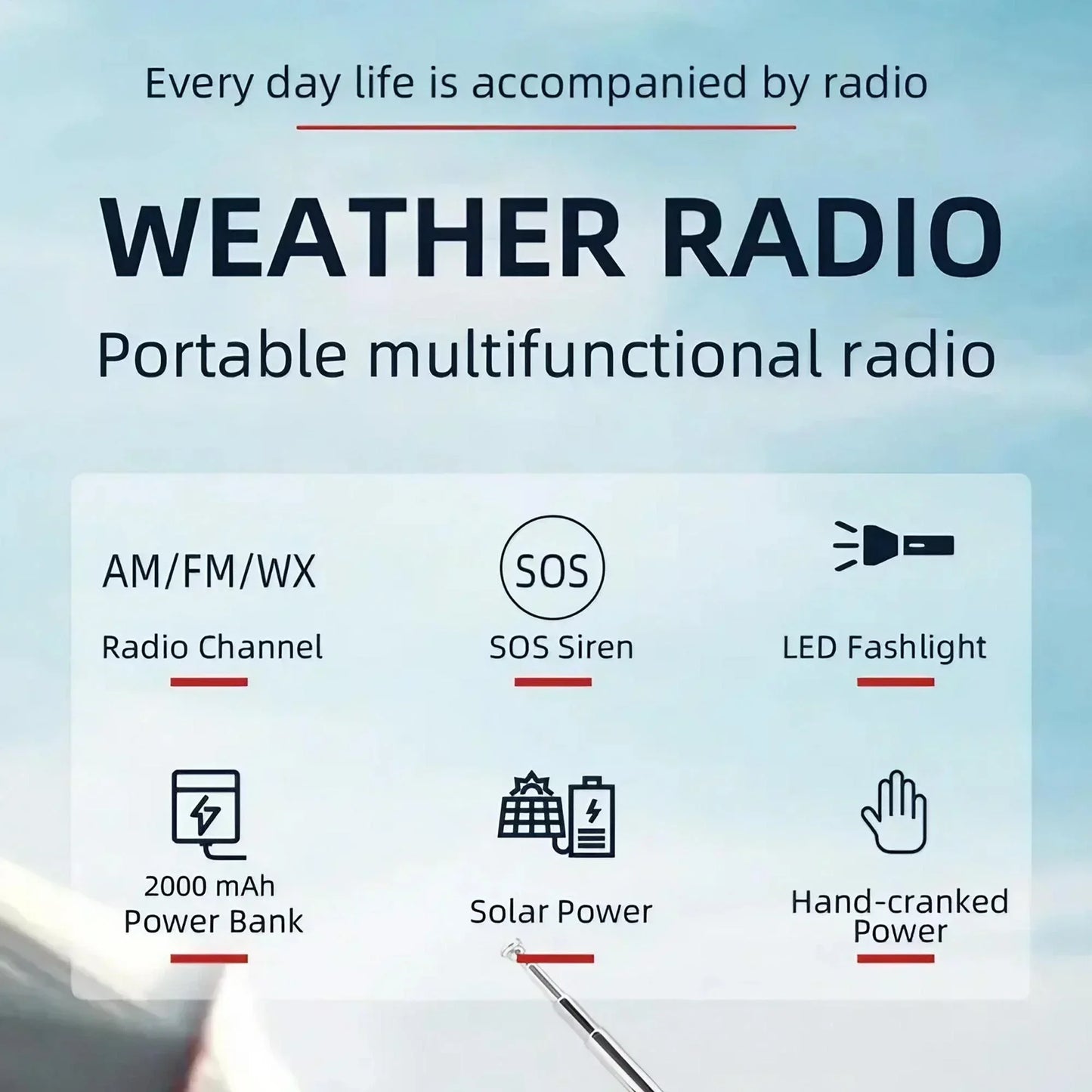 Outdoor Emergency Radio – Hand Crank, Solar, Light & Power Bank
