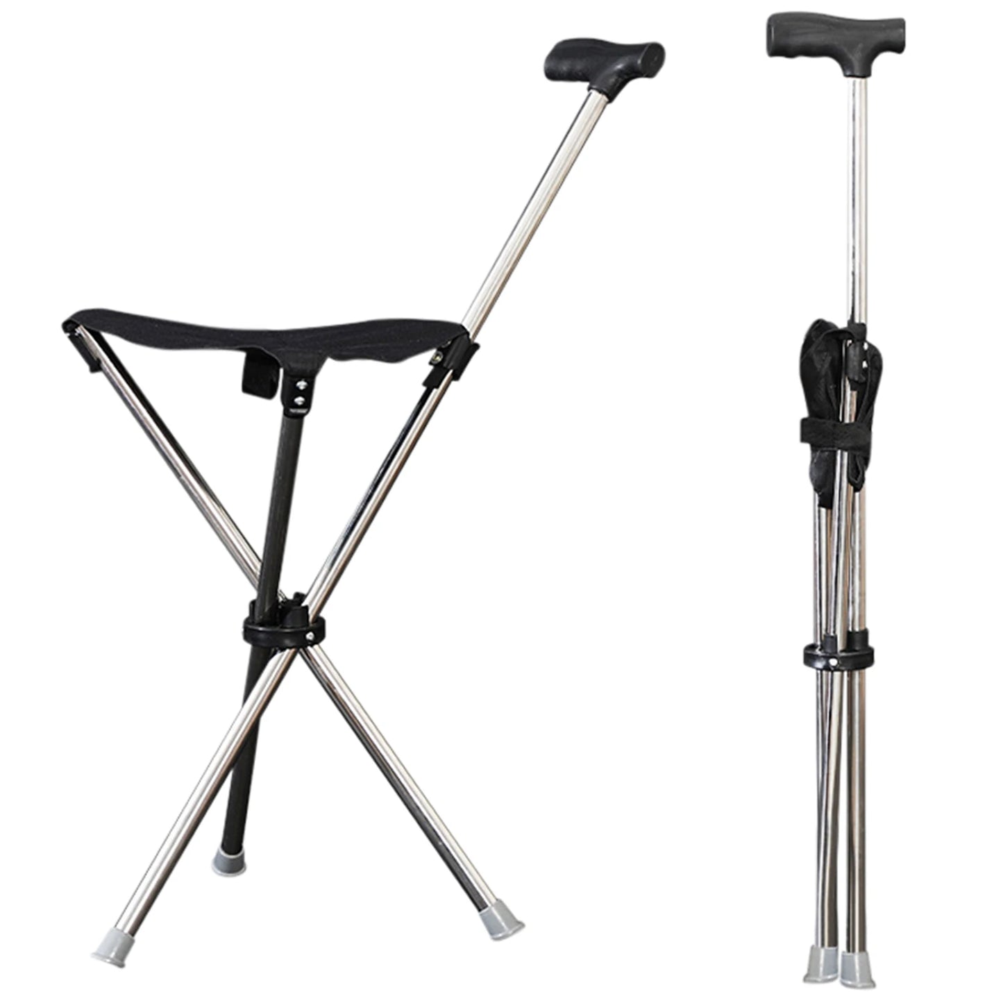 Foldable Cane Seat – Portable Stool & Walking Stick, Non-Slip Handle