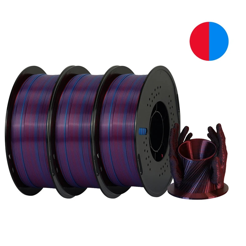 KINGROON Dual-color Silk PLA Filament 1.75mm 2 Color Coextrusion Glossy 3D Printer Filament PLA, 3kg/pack 1kg each spool - World Bazaar Life