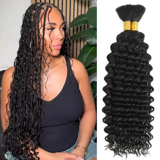 Human Braiding Hair Deep Wave Bulk Human Hair 100g No Weft Human Hair Bundles Micro Human Braiding Hair for Boho Braids-World Bazaar Life