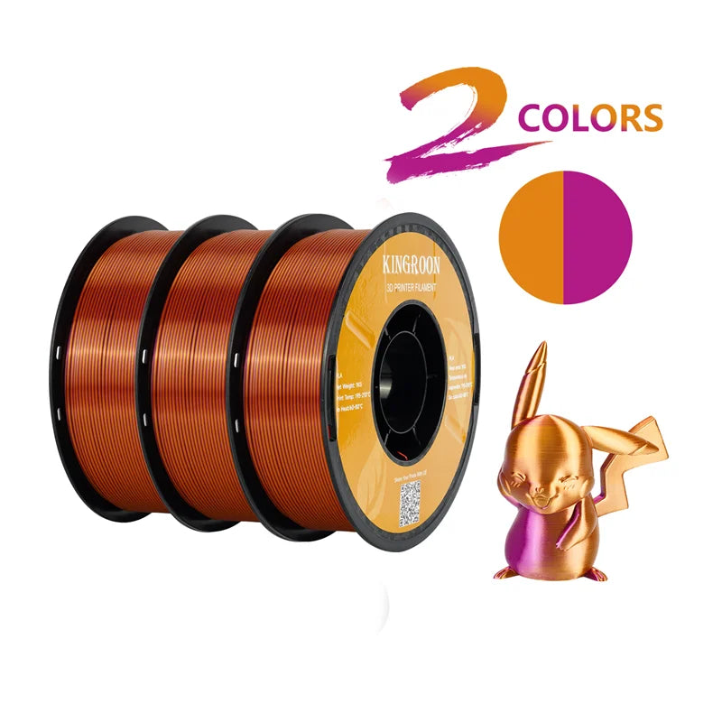 KINGROON Dual-color Silk PLA Filament 1.75mm 2 Color Coextrusion Glossy 3D Printer Filament PLA, 3kg/pack 1kg each spool - World Bazaar Life