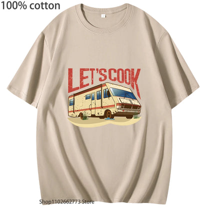 Fauuny Breaking Bad T-shirt Lets Cook Print T Shirts Men Hip Pop Tops O-neck Short Sleeved TV Show Tee Summer 100%Cotton Clothes
