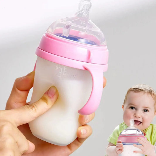 New 0-36 months baby nano-silicone bottle 240ml 150ml with handle Breastmilk-like design Soft milk pulling - World Bazaar Life