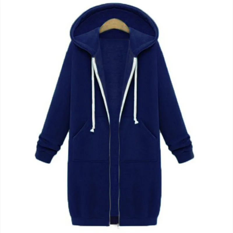 Hoodies Women 2022 New Autumn and Winter Thickening Loose Fashion Solid Color Pocket Design Top Hooded Long Sweatshirts Coat