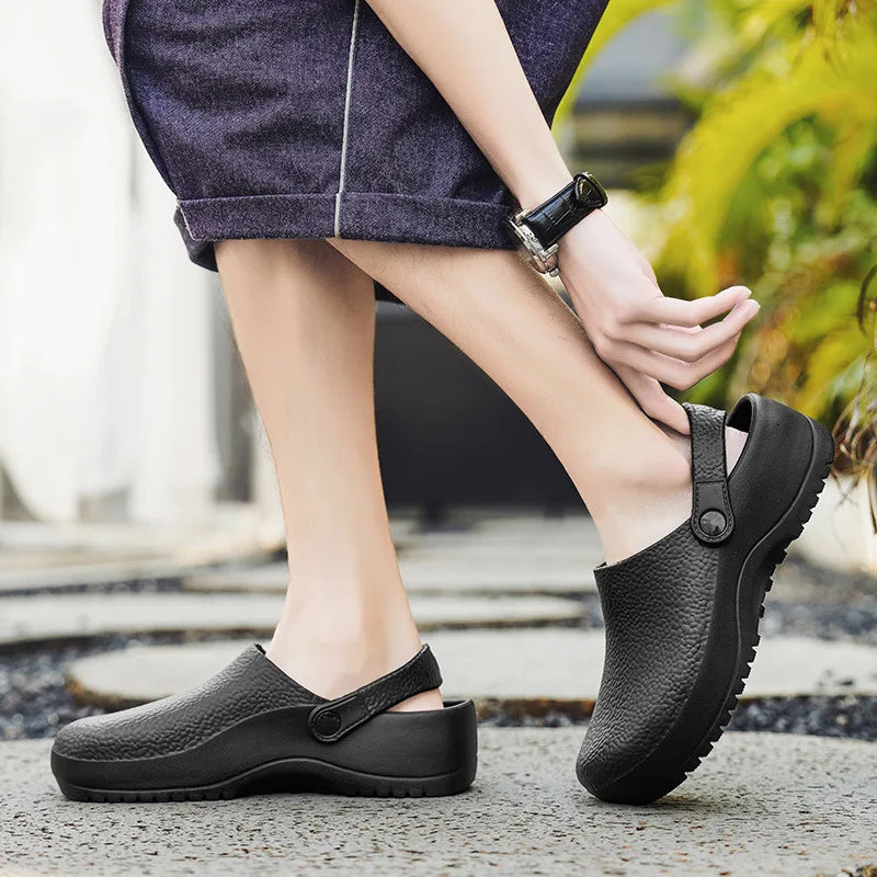 Comwarm Men New Clogs Slippers Non-slip Oil-proof Waterproof and Wear-resistant Work Kitchen Shoes Comfortable EVA Garden Sandal