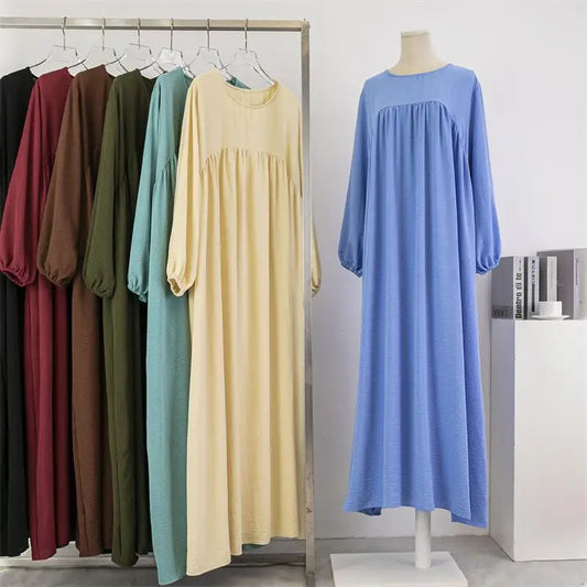 Spring Autumn Muslim Dress Women Loose Maxi Dresses Fashion Female Full Sleeve Casual Solid Pockets Robe Long Dresses Vestidoes - World Bazaar Life