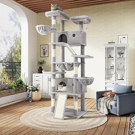 81in Multi-Level Tall Cat Tree Tower with Hammock & Perches for Kitties - World Bazaar Life