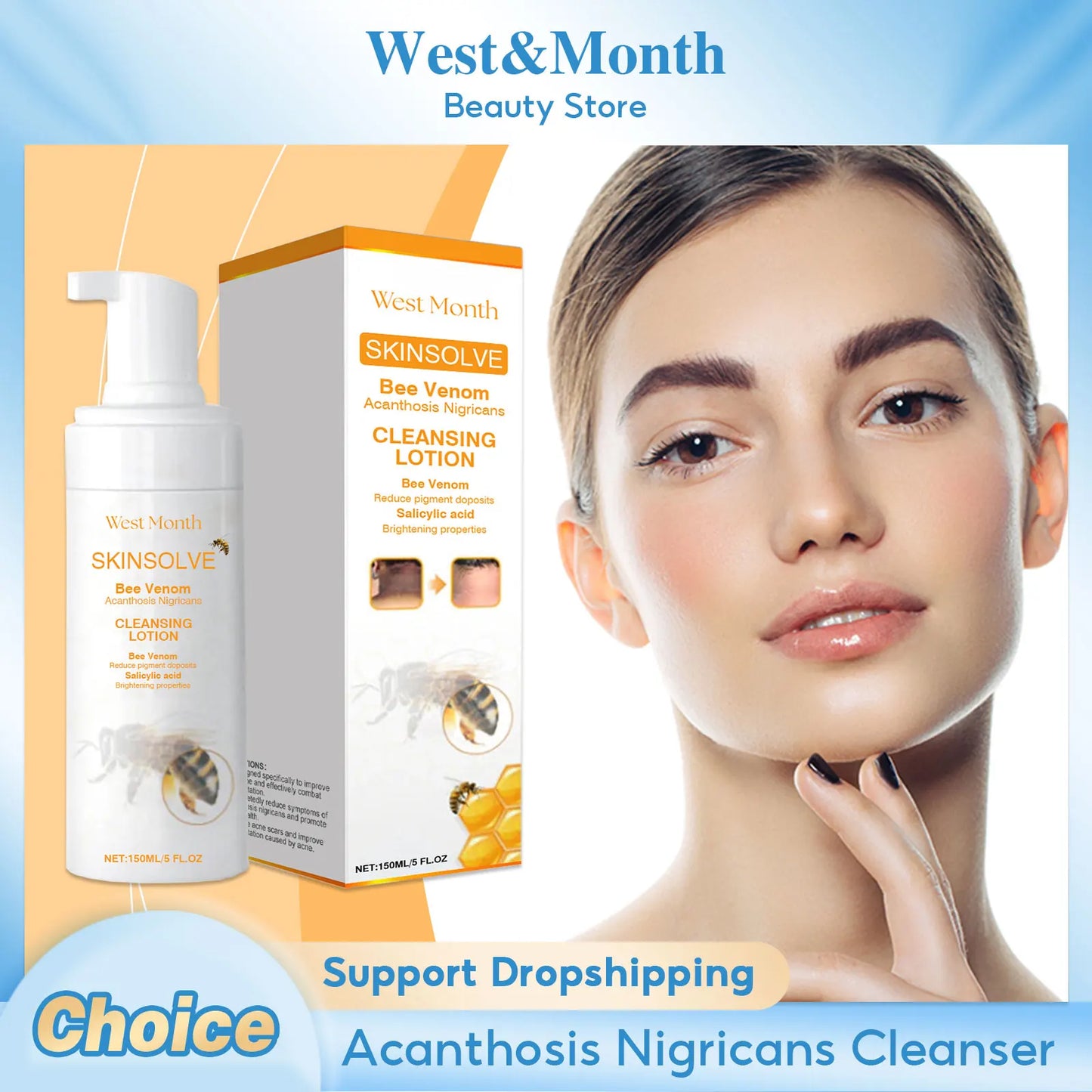 Whitening Facial Cleanser Bee Venom Dark Spot Freckle Removing Deep Cleansing Lightening Skin Tone Moisturizing Face Wash Foam