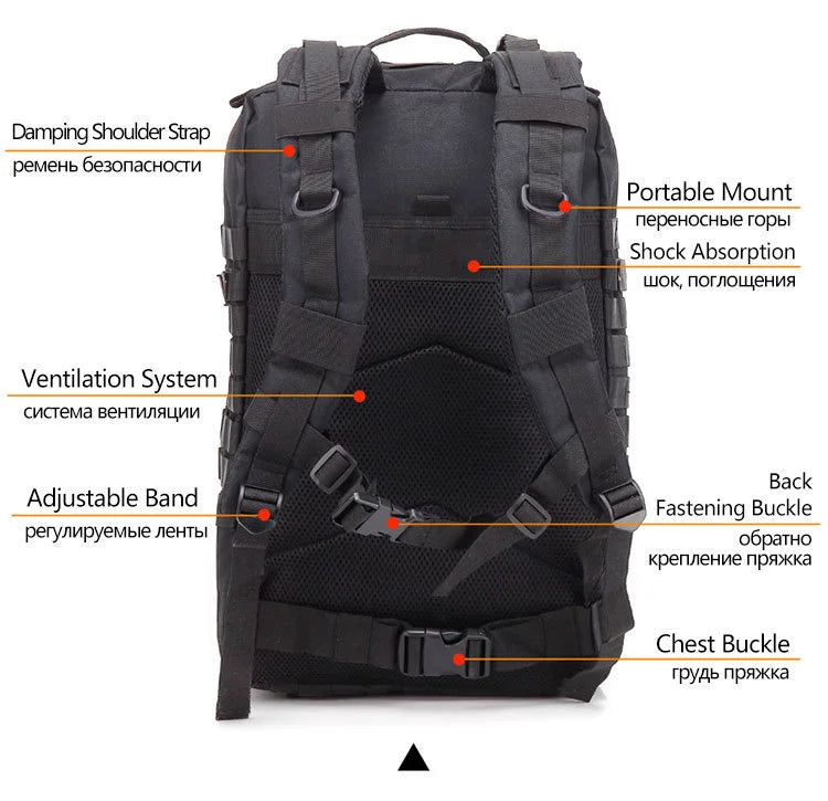 QT&QY 50L Man Tactical Backpacks Survival Traveling Bags Hking Outdoor 3P Assault Pack EDC Molle Pack For Trekking Hunting Bag - World Bazaar Life