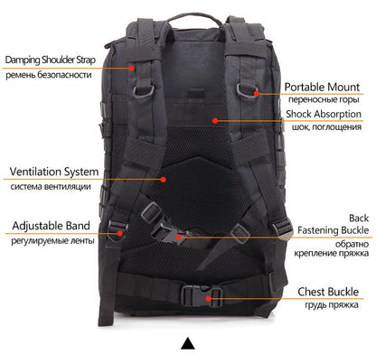 QT&QY 50L Man Tactical Backpacks Survival Traveling Bags Hking Outdoor 3P Assault Pack EDC Molle Pack For Trekking Hunting Bag - World Bazaar Life