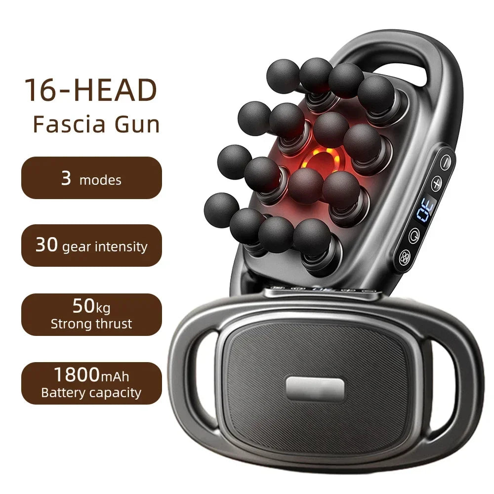 High-Power 16 Head Percussion Massage Gun - 48kg Deep Tissue Relief for Athletes & Fitness Enthusiasts Body Massager