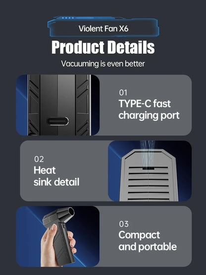 X6 Turbo Jet Fan Turbo Violent Fan Powerful Blower with High Speed Duct Fan Handheld Duct Fan 140000 RPM 53m/s Air Duster Blower