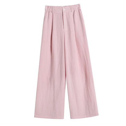 Cotton and Linen Women's Wide Leg Full Pants High Waist Summer Female Elegant Minimalism Straight Loose Trousers 2024 Autumn - World Bazaar Life