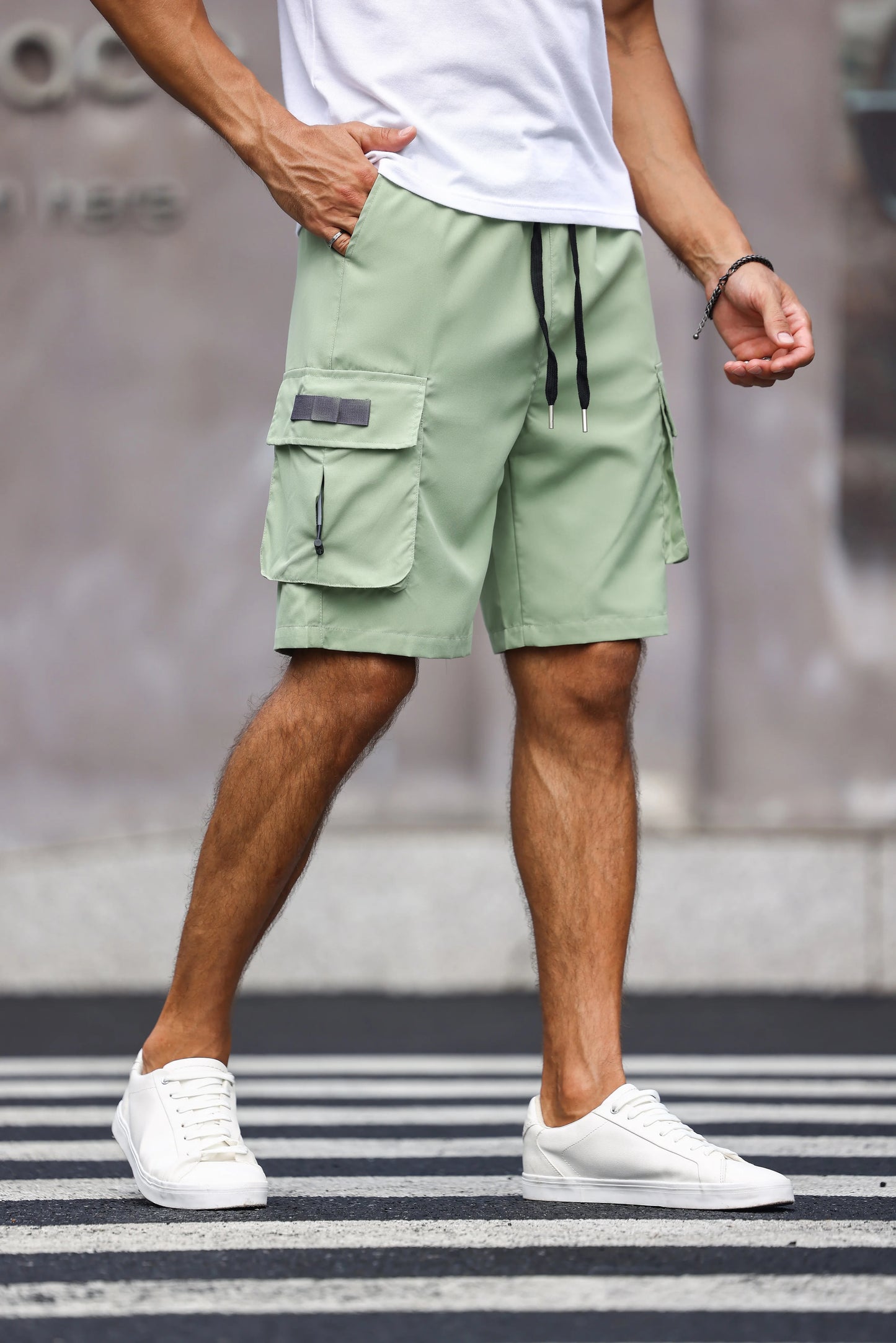Men's Multicolor Drawstring Cargo Shorts Solid Color Pants with Pockets Casual Summer Shorts