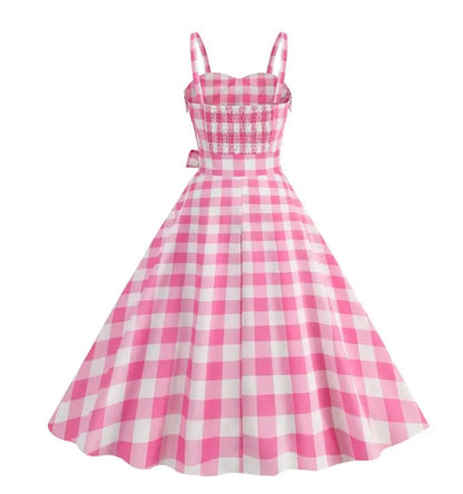 Retro Pink Plaid Summer Dress – Free Shipping - World Bazaar Life