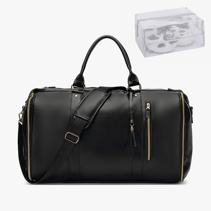 55L Large Capacity Waterproof PU Leather Travel Garment Bag with Shoe Pouch, 2-in-1 Carry-On Suit Duffle Bag - World Bazaar Life