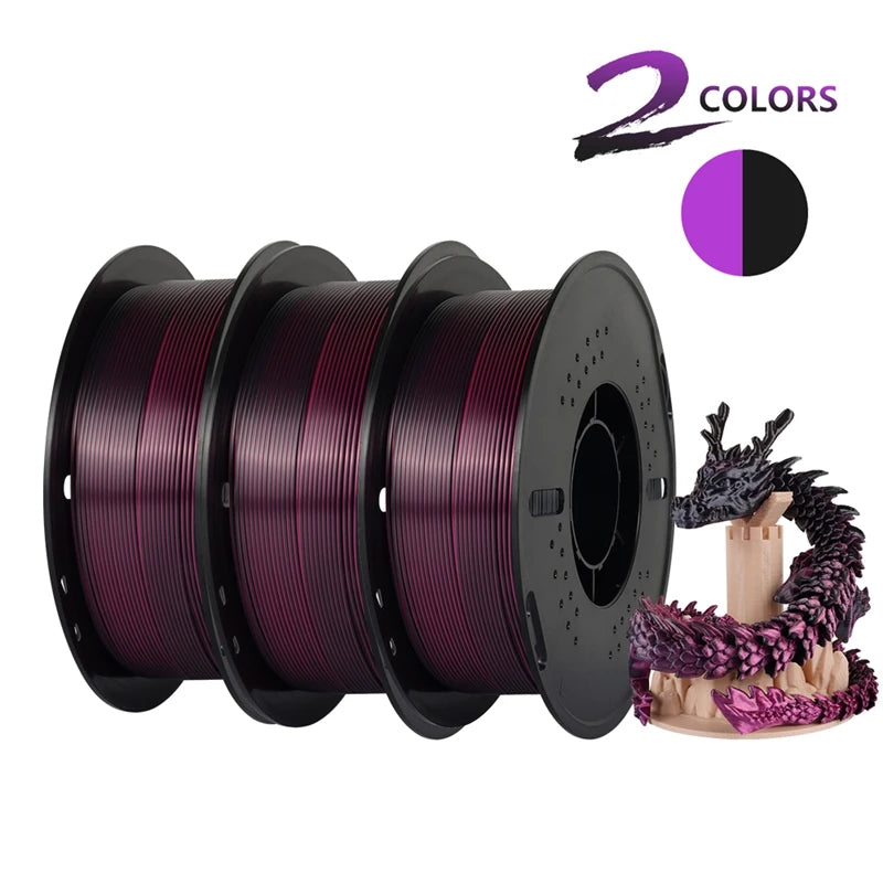 KINGROON Dual-color Silk PLA Filament 1.75mm 2 Color Coextrusion Glossy 3D Printer Filament PLA, 3kg/pack 1kg each spool - World Bazaar Life