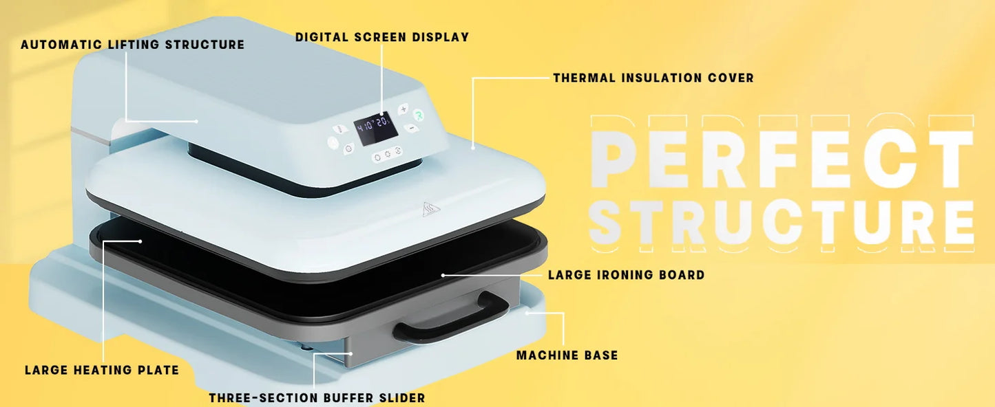 HTVRONT 15x15in Auto Heat Press Machine 1500w Automatic Pressure DIY Iron On HTV Vinyl Sublimation for Cricut T-shirt Bag Fabric - World Bazaar Life