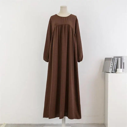 Spring Autumn Muslim Dress Women Loose Maxi Dresses Fashion Female Full Sleeve Casual Solid Pockets Robe Long Dresses Vestidoes - World Bazaar Life