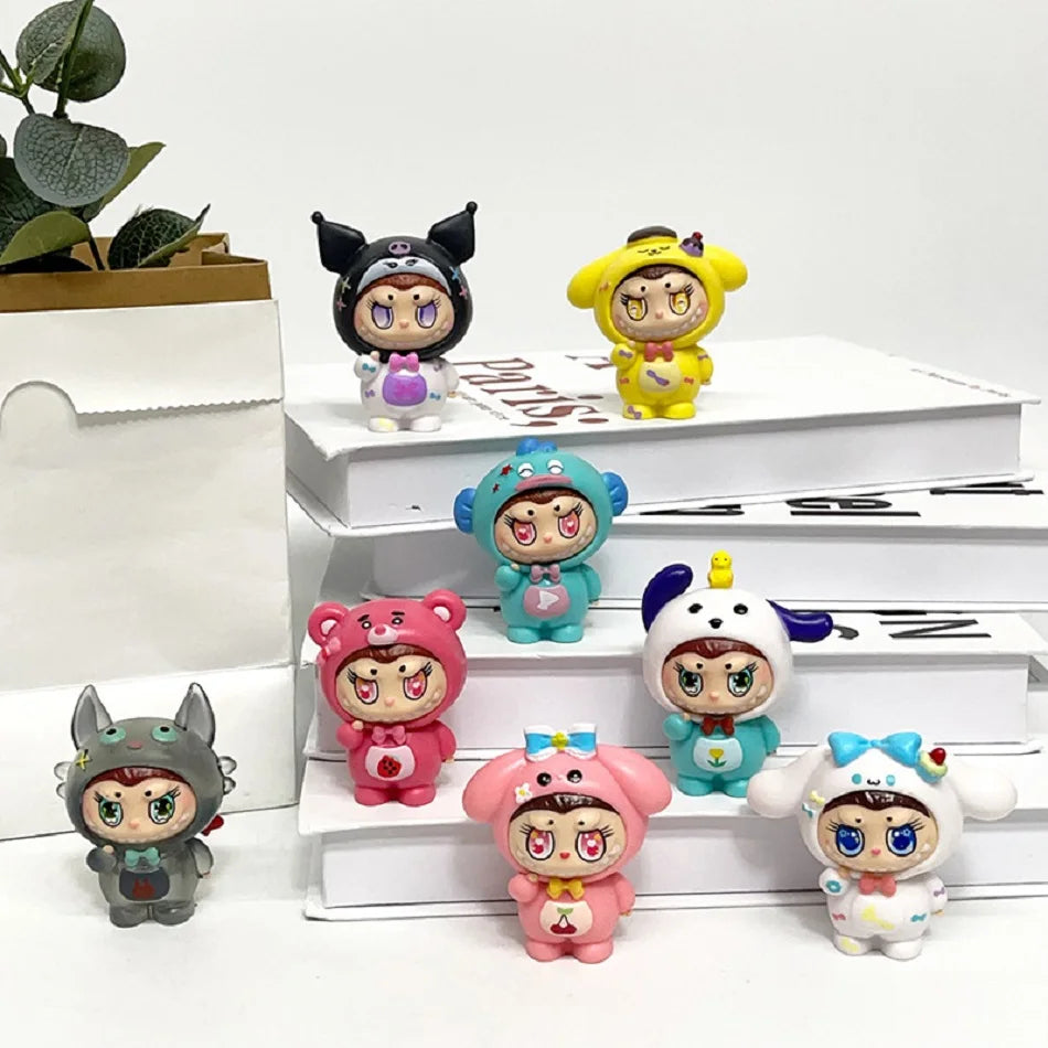 New Labubu Blind Box Flocking Hand-Made Blind Box Cute trendy clothing round eyed rabbit creativity Desktop Ornaments Model Toys