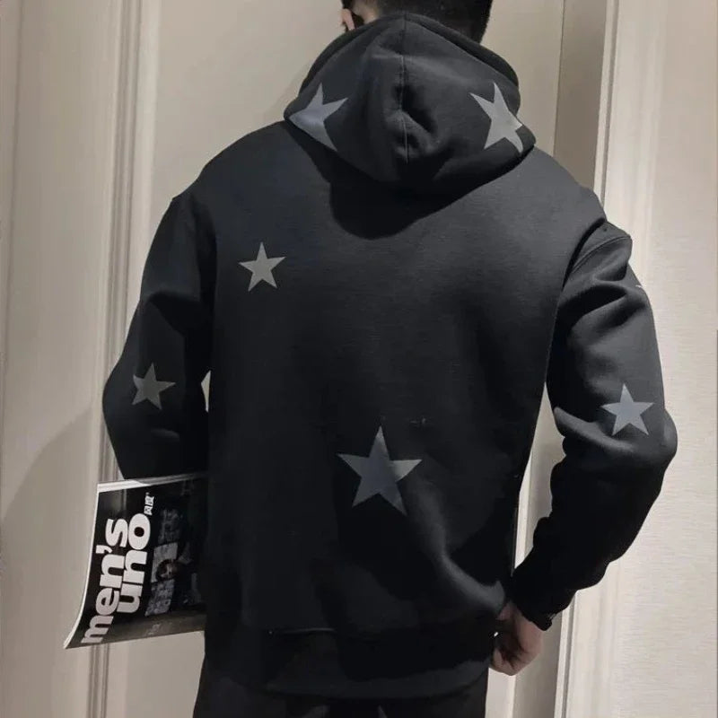 Hoodies Graphic Sweatshirt for Men Black Hip Hop Male Clothes Loose Luxury Aesthetic Emo 90s Vintage Simple Winter S Warm Hooded
