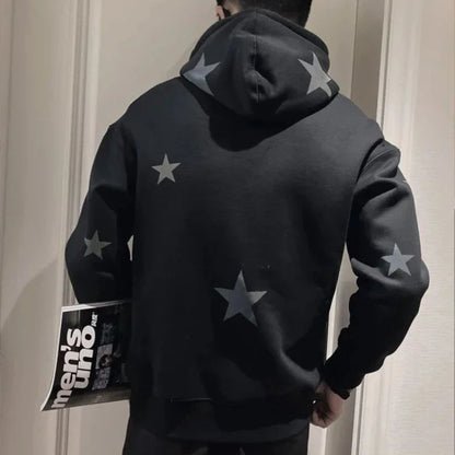 Hoodies Graphic Sweatshirt for Men Black Hip Hop Male Clothes Loose Luxury Aesthetic Emo 90s Vintage Simple Winter S Warm Hooded