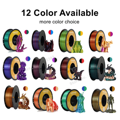 KINGROON Dual-color Silk PLA Filament 1.75mm 2 Color Coextrusion Glossy 3D Printer Filament PLA, 3kg/pack 1kg each spool - World Bazaar Life
