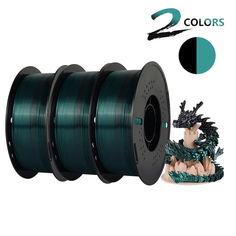 KINGROON Dual-color Silk PLA Filament 1.75mm 2 Color Coextrusion Glossy 3D Printer Filament PLA, 3kg/pack 1kg each spool - World Bazaar Life