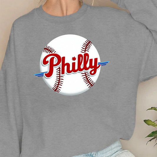 Women's Philly Baseball Design Sweatshirts Printed Casual Knitted Fabric