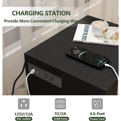 LED Nightstand with Charging Station & RFID Lock Cabinet