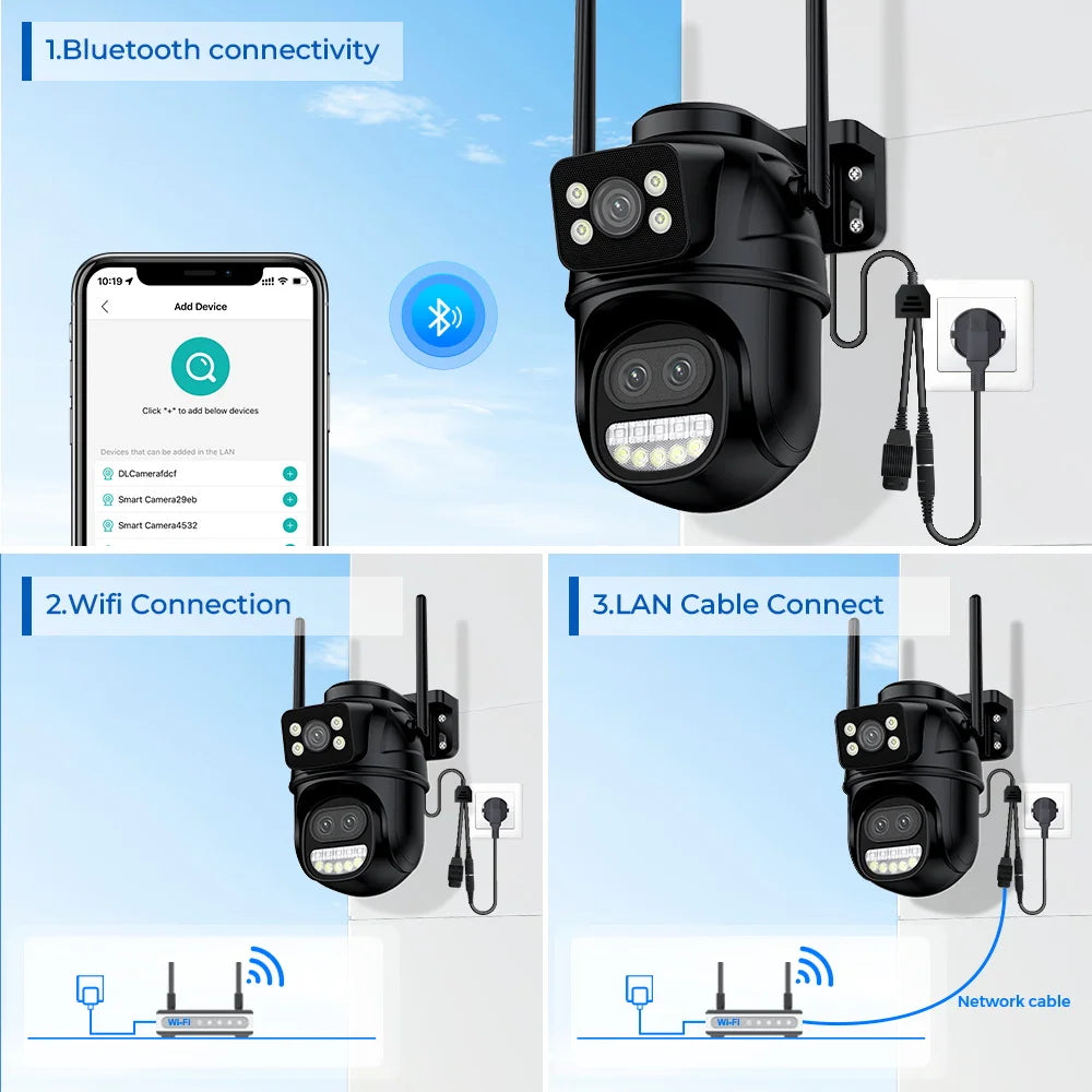 6K 12MP Outdoor Wifi Camera PTZ 8X Optical Zoom Three Lens Dual Screens Video Surveillance 8MP Dual Lens CCTV Security IP Camera-World Bazaar Life